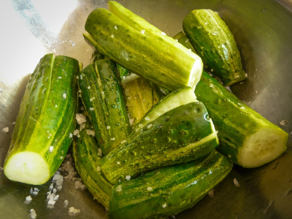 Salting Cucumbers for kimchi