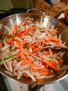 Korean Spicy Pork - cooking meat and veggies